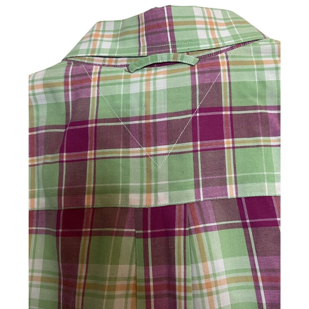 Tommy Hilfiger Mens Plaid Short Sleeve Button-Up Shirt XL Green & Purple Cotton - Picture 8 of 9
